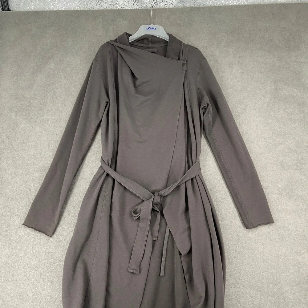 Lunya Restoration Long Robe Charcoal Grey Wrap Front Belted Maxi Loungewear L/XL